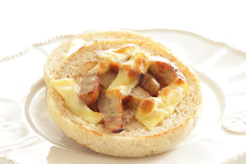 sausage and cheese toasted English muffin sandwich 