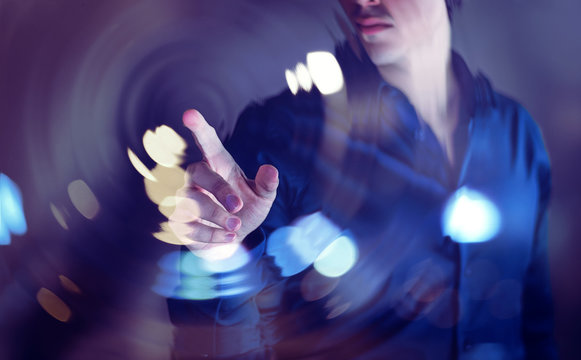 Businessman touching the screen with a finger