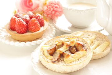 sausage and cheese toasted English muffin sandwich 