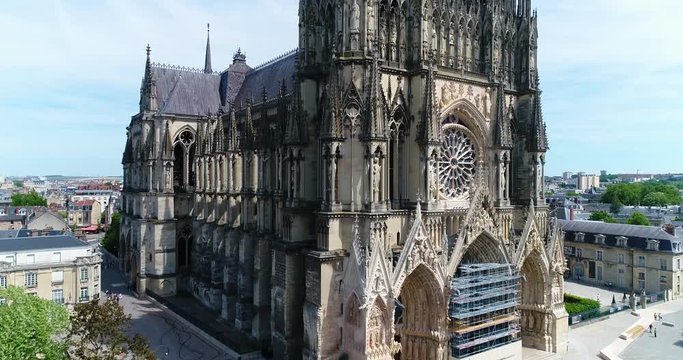 France, Marne, Reims, Aerial view of Notre-Dame de Reims cathedral, listed as World Heritage by UNESCO
