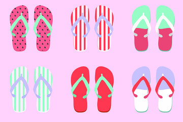 Set of vector colorful flip flops