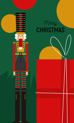 Christmas greeting card with nutcracker and gifts