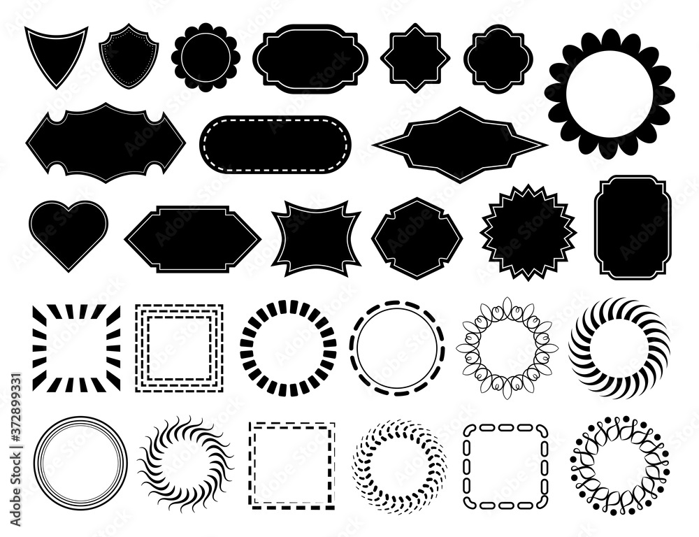 Fototapete Design elements, different flat shapes for text overlay, blank text frames, isolated on white background.