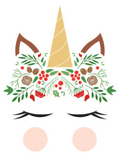 Poster with the unicorn face and floral ornaments