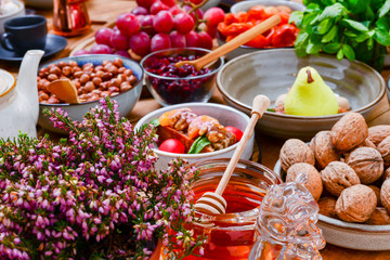 Traditional Georgian sweets and desserts. Baklava, nakhini, khinkali, matzoon, churchkhela, shotis puri or shoti