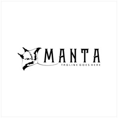 Silhouette of Tropical Black and white Manta Ray logo design