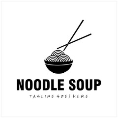 Fototapeta na wymiar Silhouette Chinese Noodles in Black Bowl Chopsticks linear logo design.