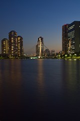 Fototapeta premium 隅田川テラスから見る中央大橋夕景 ブルーモーメント ビーナスベルト