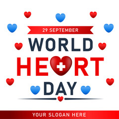 World heart day poster. web banner with red heart. Vector illustration.