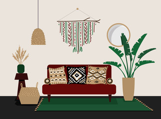 Boho styled interior of the living space