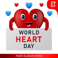 World heart day poster. web banner with red heart. Vector illustration.