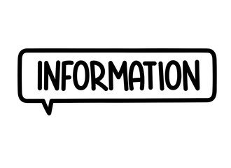 Information inscription. Handwritten lettering illustration. Black vector text in speech bubble. Simple outline marker style. Imitation of conversation.