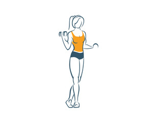 A Muscular Woman Do Exercise and Fitness Silhouette