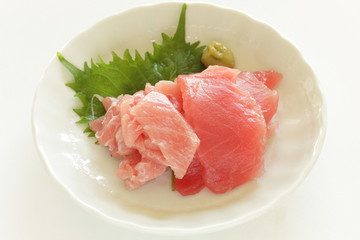 Japanese food, maguro and toro served with wasabi
