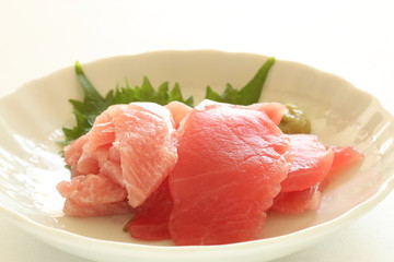 Japanese food, maguro and toro served with wasabi