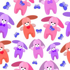 seamless pattern with bunnies and butterflies
