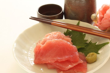 Japanese food, maguro and toro served with wasabi