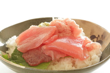 Japanese food, tuna fish maguro on rice with wasabi