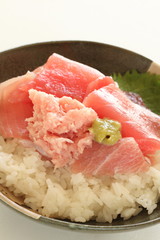 Japanese food, tuna fish maguro on rice with wasabi