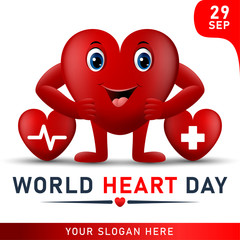 World heart day poster. web banner with red heart. Vector illustration.