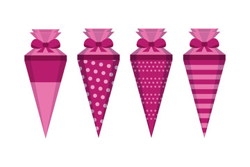 pink pattern school cone set isolated on white vector illustration EPS10