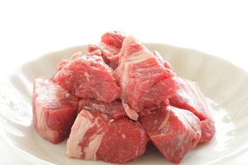 Freshness beef steak on white plate with copy space