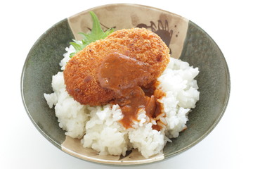 Japanese food, crab cream croquette and curry rice