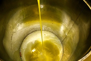 Extra virgin olive oil extraction process in olive oil mill in Greece.