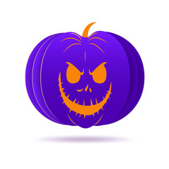 halloween pumpkin with paper cut style on white background. vector illustration
