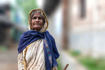 Portrait of a poor and old woman of India from the tribal community