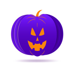 halloween pumpkin with paper cut style on white background. vector illustration