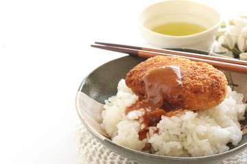 Japanese food, crab cream croquette and curry rice