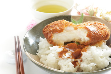 Japanese food, crab cream croquette and curry rice