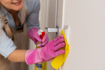 Portrait Of Happy Woman Cleaning the apartment