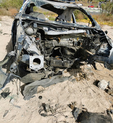 Wrecked Abandoned Burnt Out Car With Melted Interior - Fire Damage