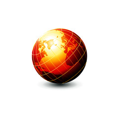 Gold and red globe icon on White background vector
