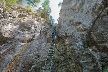 Path through slovak paradise. Slovensky Raj National Park, Slovakia. Forest trail landscape with...