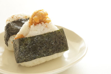 Fried chicken in rice ball for Japanese comfort food