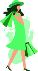 A woman walking while holding shopping bags