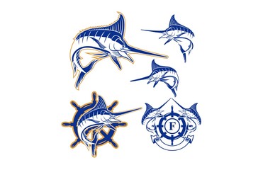 Set of vector marlin fish badges icons