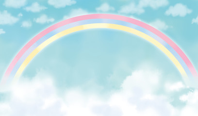 Obraz na płótnie Canvas 虹が出た空の背景イラスト素材　