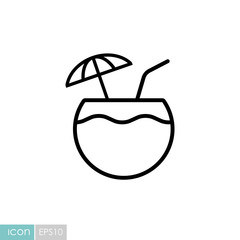 Coconut cocktail drink flat vector icon