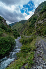 Fototapeta na wymiar The mountain river Argun in Upper Khevsureti, Georgia