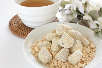 Japanese food, Kinako soy powder candy on dish