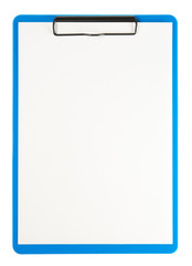 Blue clip board isolated on white.