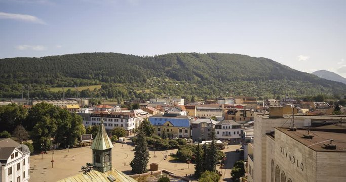 Panorama Motion Time Lapse of Žilina City, Slovakia viewed from Burian's Tower on summer sunny day