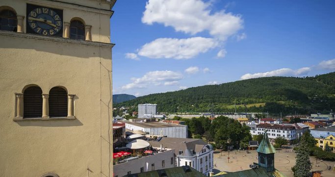 Panorama Motion Time Lapse of Žilina City, Slovakia viewed from Burian's Tower on summer sunny day