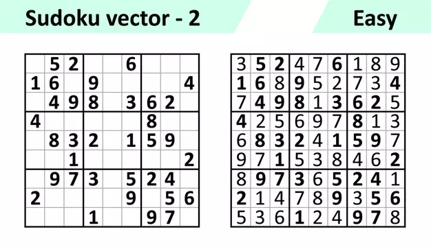 Jogo de Sudoku com respostas. Conjunto de design vetorial simples