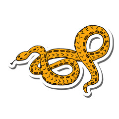 Sticker with a yellow snake. Vector illustration in cartoon style. Isolated object on a white background. For printing, wrapping paper, textile fabric, school projects, badge, postcard.