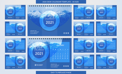 Desk Calendar 2021 template - 12 months included - A5 Size